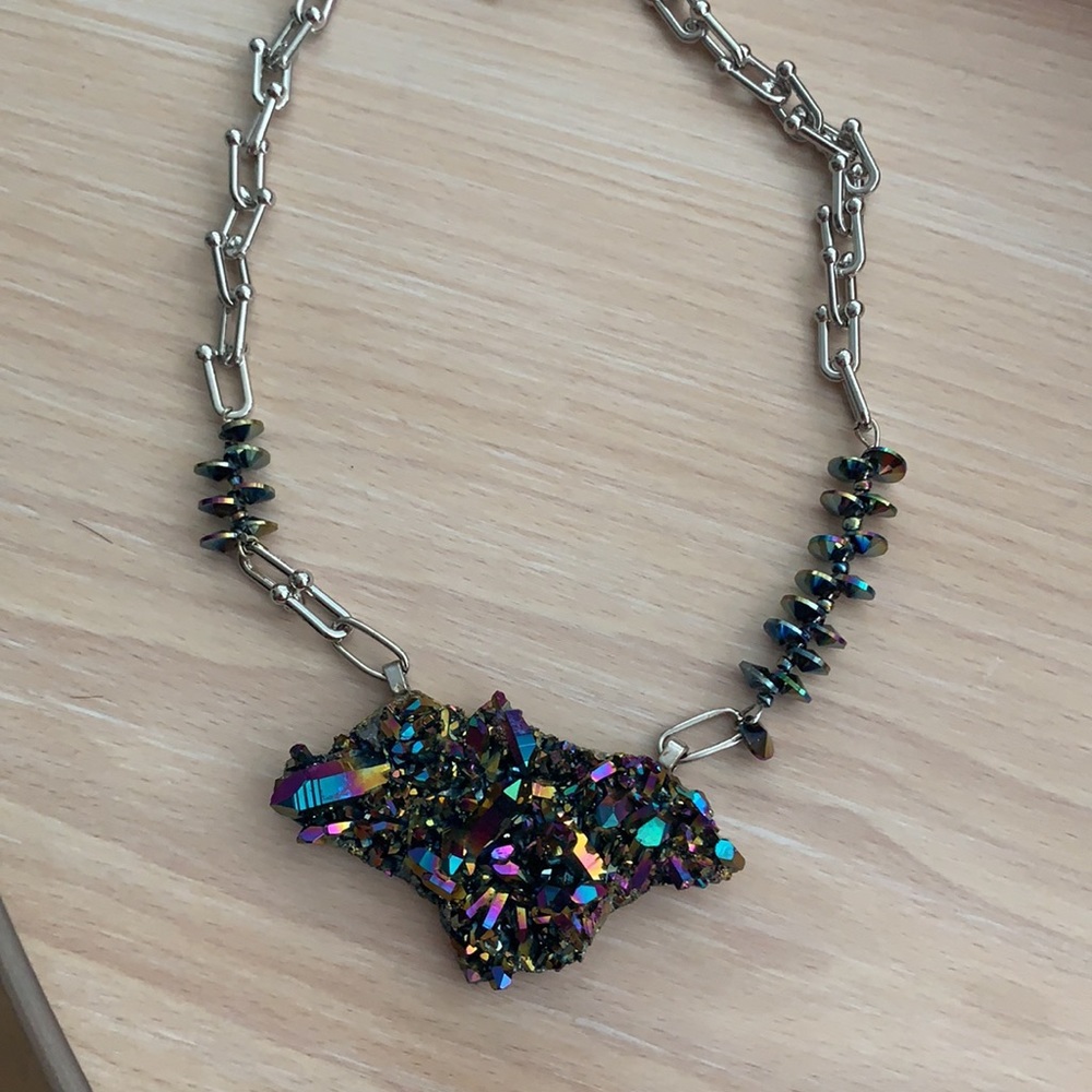 Titanium druzy quartz necklace adjustable - Picture 2 of 3